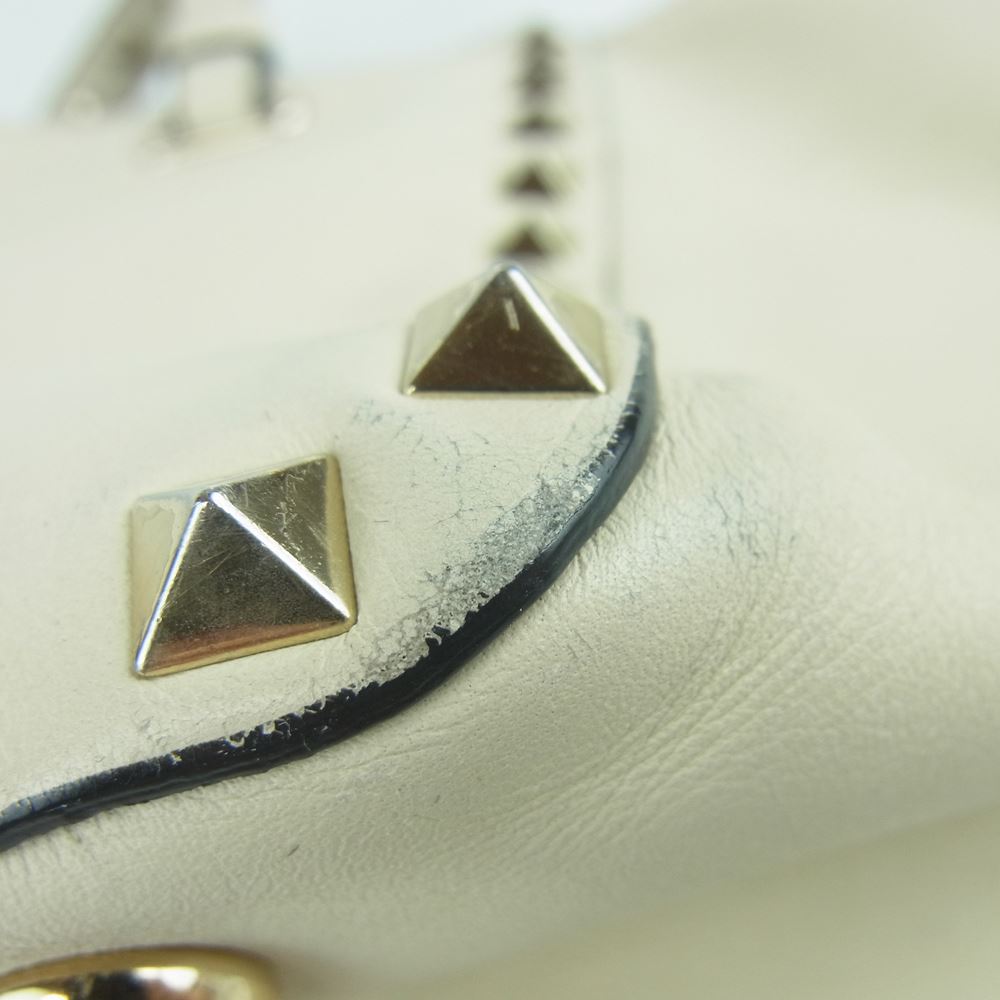 VALENTINO ヴァレンティノ ロックスタッズ レザー 2WAY ハンド ショルダー バッグ イタリア製 ベージュ系【中古】