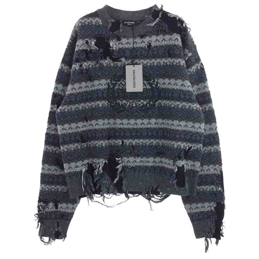 BALENCIAGA バレンシアガ 663872 T1609 デストロイド クルーネック ニット ダークグレー系【中古】