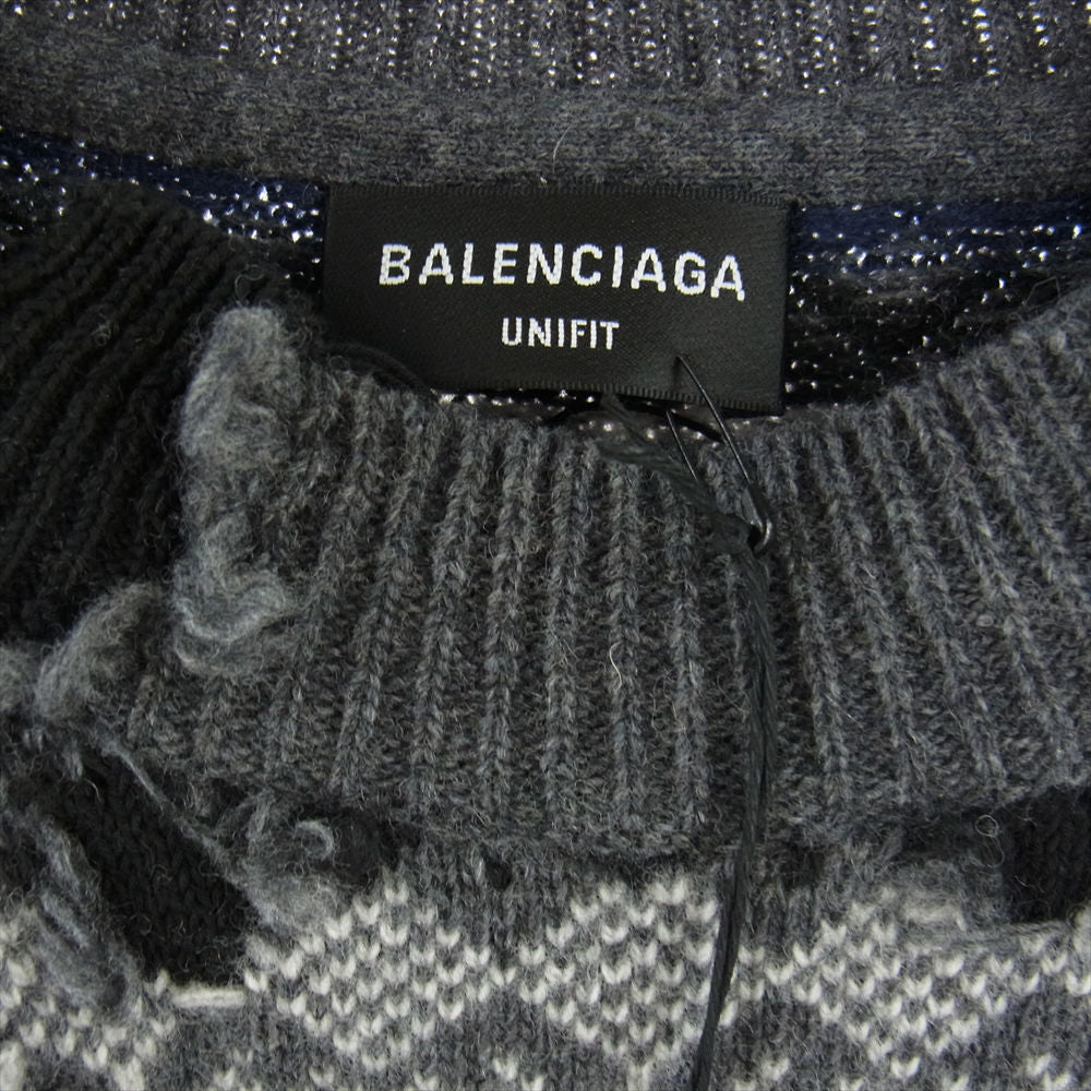 BALENCIAGA バレンシアガ 663872 T1609 デストロイド クルーネック ニット ダークグレー系【中古】