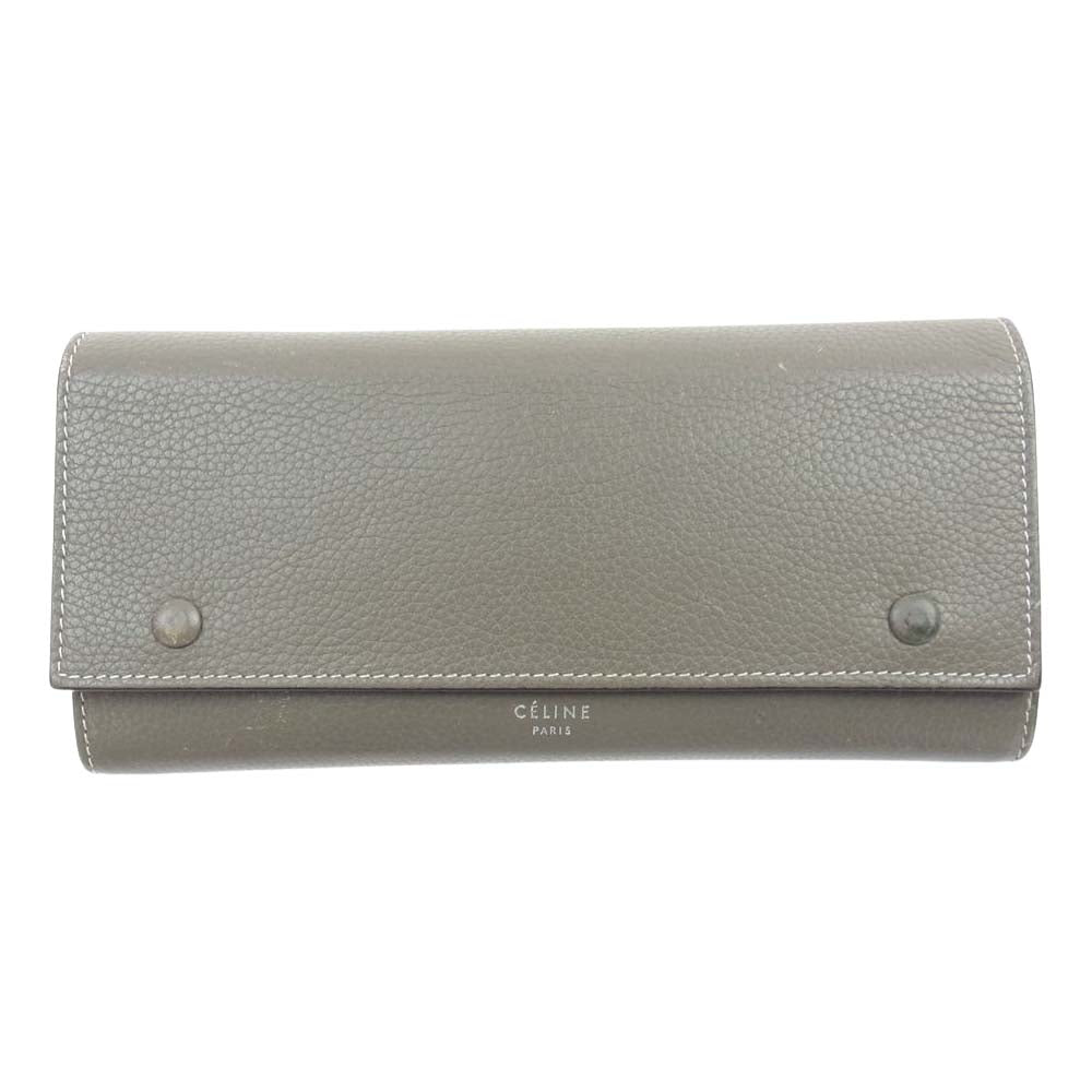 CELINE セリーヌ 101673 ラージフラップ マルチ ファンクション 二つ折り 長財布 イエロー系 グレイッシュオリーブ系【中古】