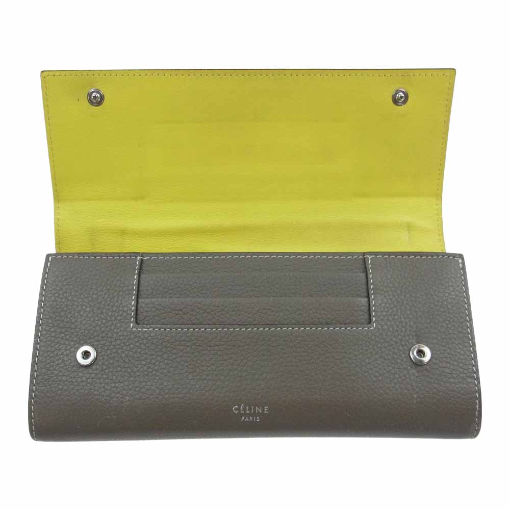 CELINE セリーヌ 101673 ラージフラップ マルチ ファンクション 二つ折り 長財布 イエロー系 グレイッシュオリーブ系【中古】
