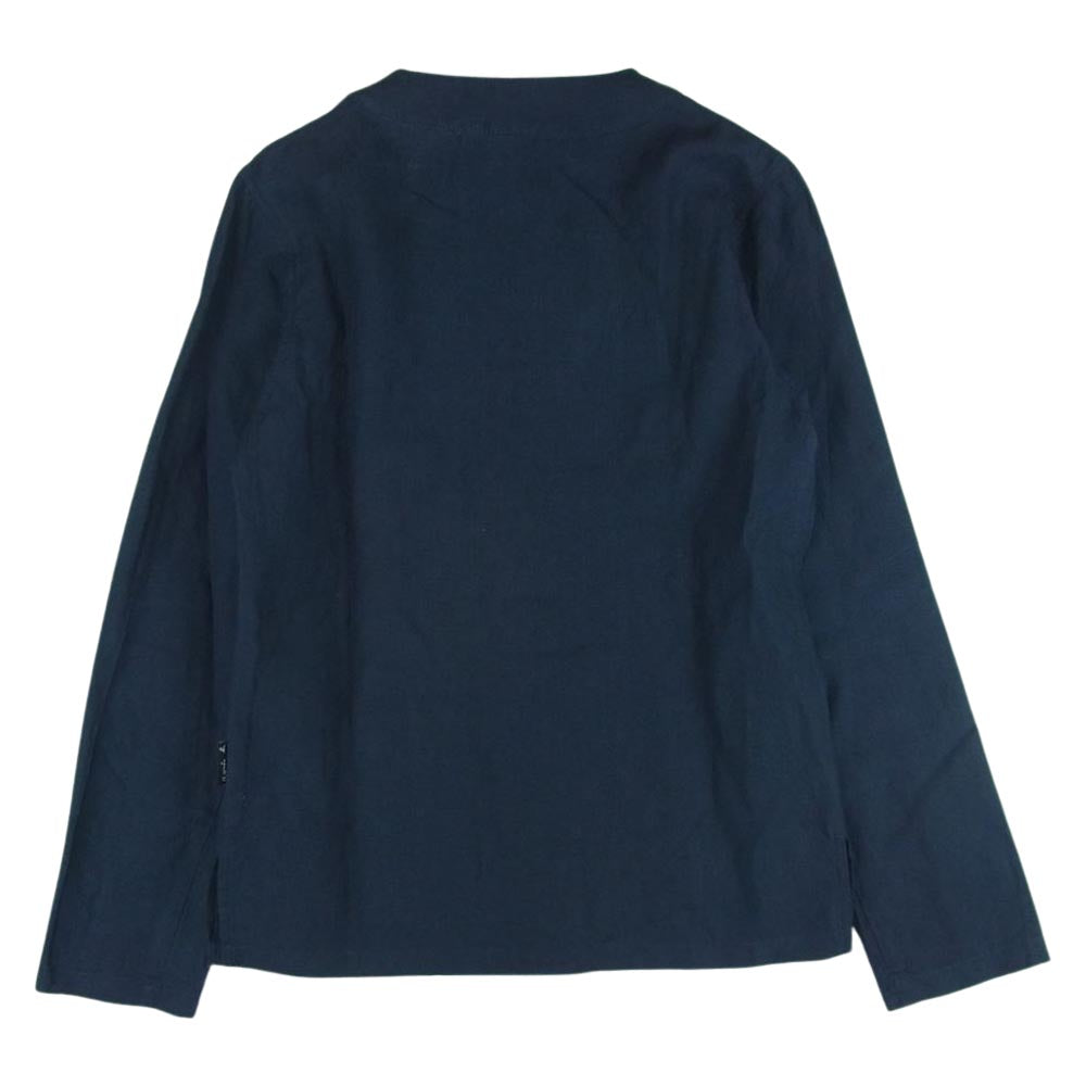 agnes b. アニエスベー 22SS リネン 麻 ノーカラー ジャケット ルーマニア製 ダークネイビー系 44【中古】