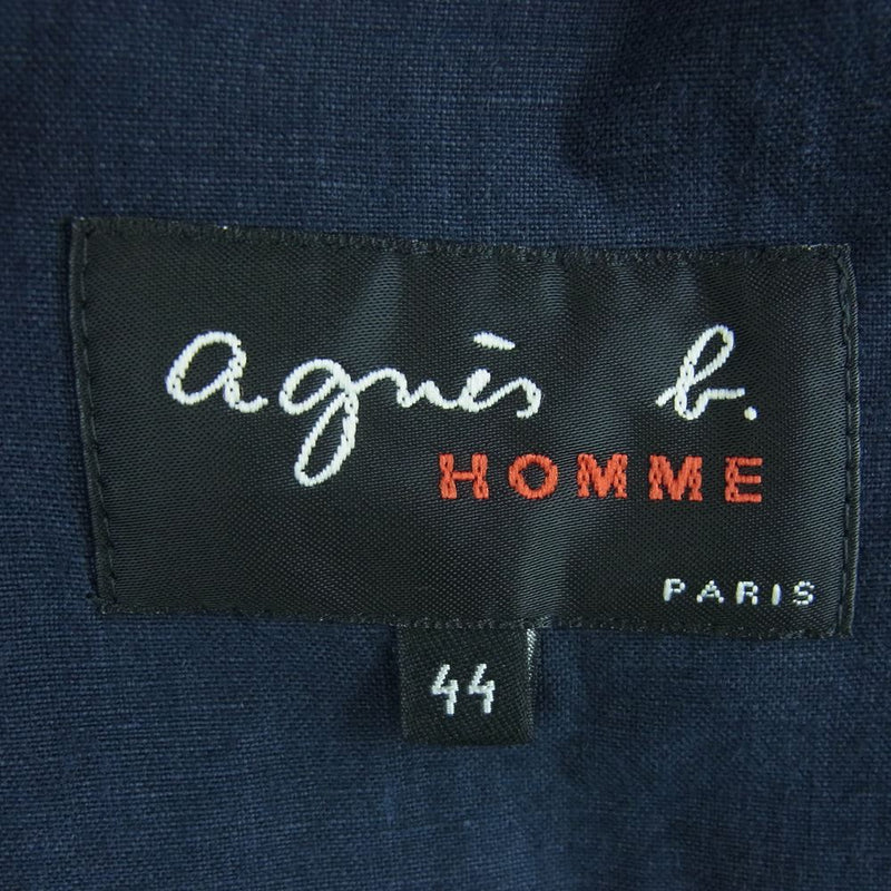 agnes b. アニエスベー 22SS リネン 麻 ノーカラー ジャケット ルーマニア製 ダークネイビー系 44【中古】