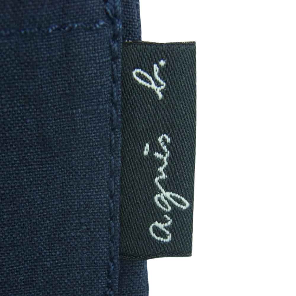 agnes b. アニエスベー 22SS リネン 麻 ノーカラー ジャケット ルーマニア製 ダークネイビー系 44【中古】