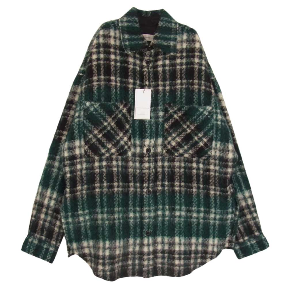 フェイスコネクション TWEED OVERSIZE SHIRT ツイード オーバーサイズ チェック シャツ グリーン系 S【新古品】【未使用】【中古】