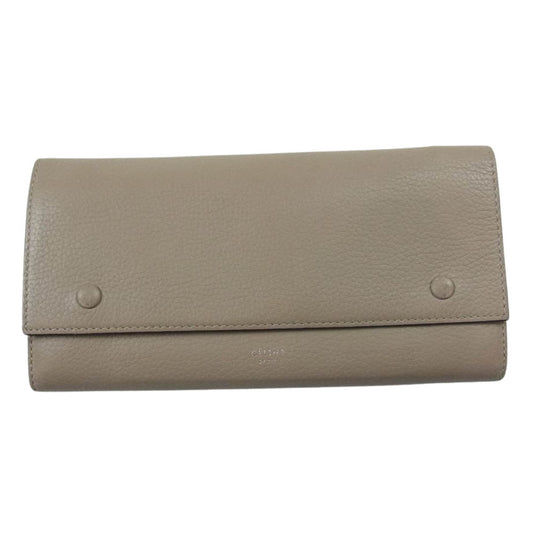 CELINE セリーヌ ラージ フラップ レザー ロング ウォレット 長財布  ベージュ系【中古】
