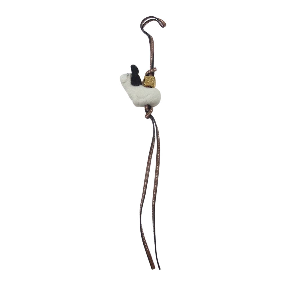 LOEWE ロエベ パピー ドッグ レザー チャーム キーホルダー フェルト×カーフスキン ブラウン系【中古】