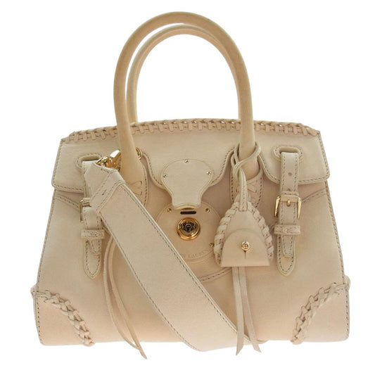 RALPH LAUREN ラルフローレン 563038 リッキー 2WAY レザー ショルダー トートバッグ ベージュ系【中古】