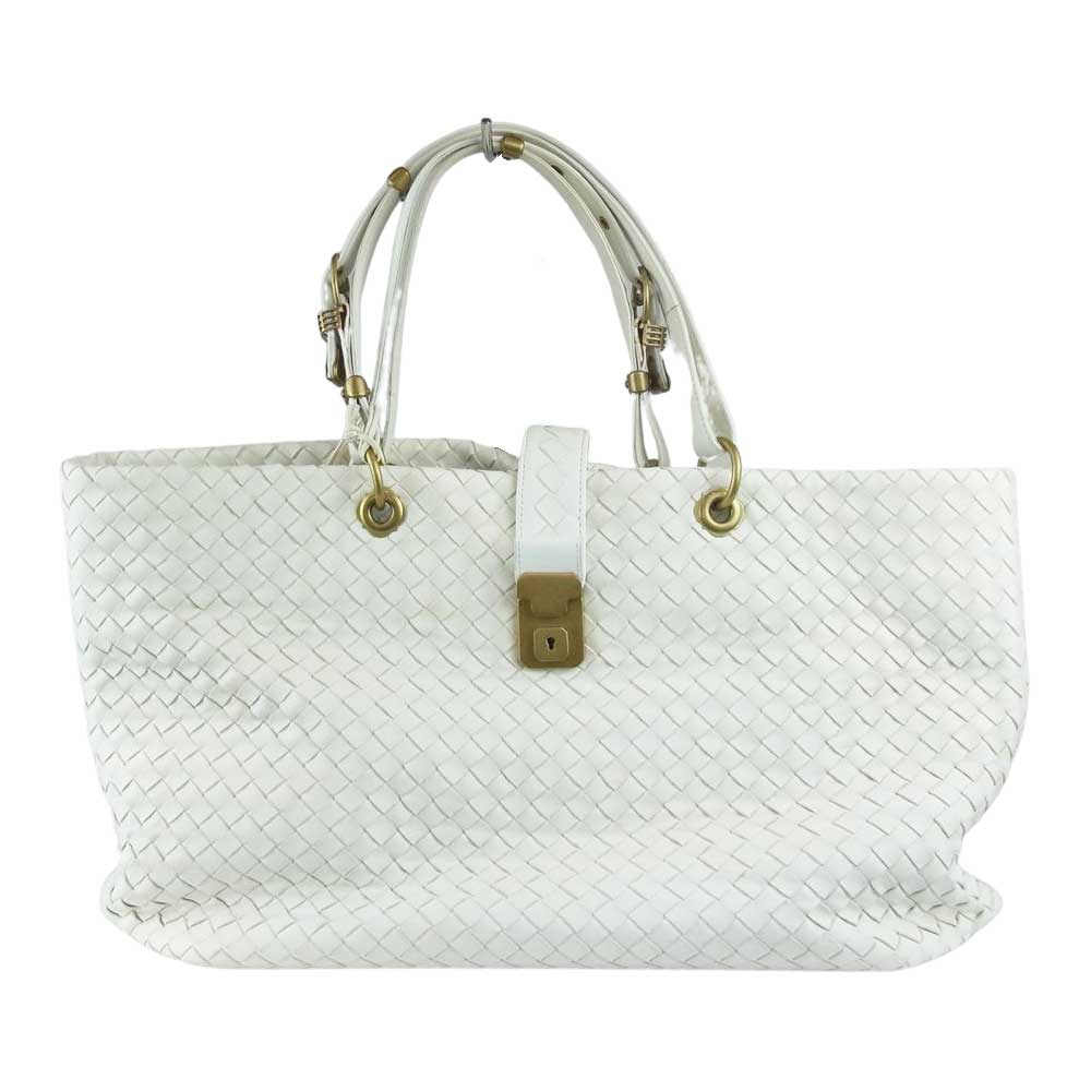 BOTTEGAVENETA ボッテガヴェネタ イントレチャート レザー トートバッグ ホワイト ホワイト系【中古】