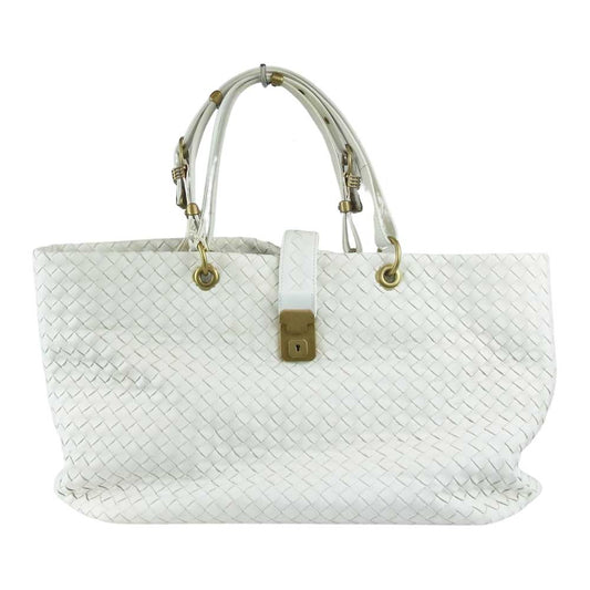 BOTTEGAVENETA ボッテガヴェネタ イントレチャート レザー トートバッグ ホワイト ホワイト系【中古】