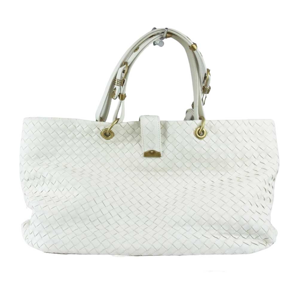 BOTTEGAVENETA ボッテガヴェネタ イントレチャート レザー トートバッグ ホワイト ホワイト系【中古】