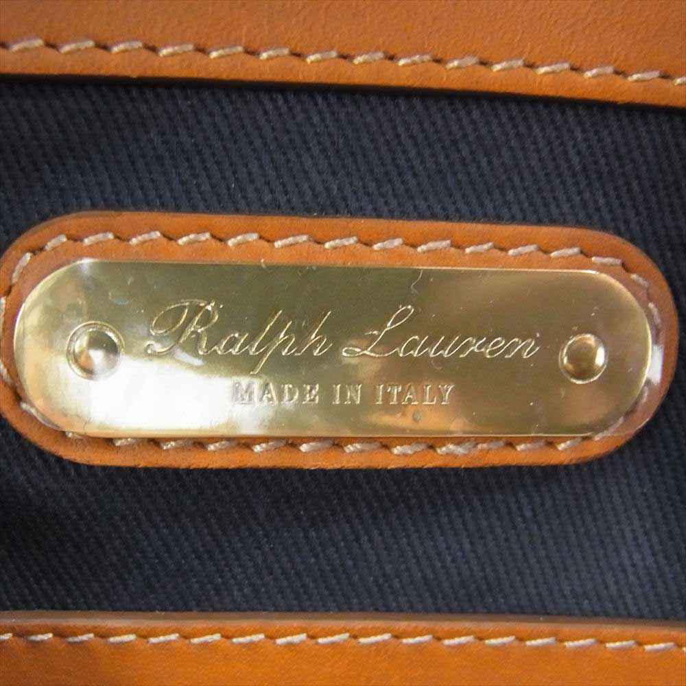 RALPH LAUREN ラルフローレン 454433 リッキー 2WAY ストライプ レザー ショルダー トートバッグ ブラウン系【美品】【中古】