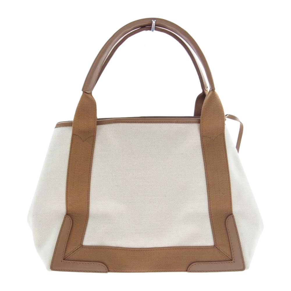 BALENCIAGA バレンシアガ 339933 ネイビーカバ S ロゴプリント ハンドバッグ トートバッグ ベージュ系【中古】