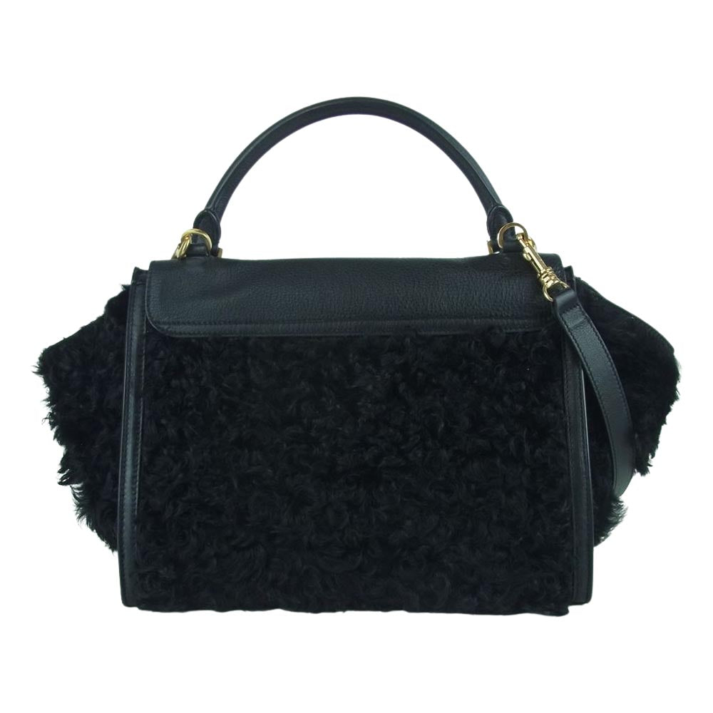 CELINE セリーヌ トラペーズ レザー ボア ハンド バッグ イタリア製 ブラック系【中古】