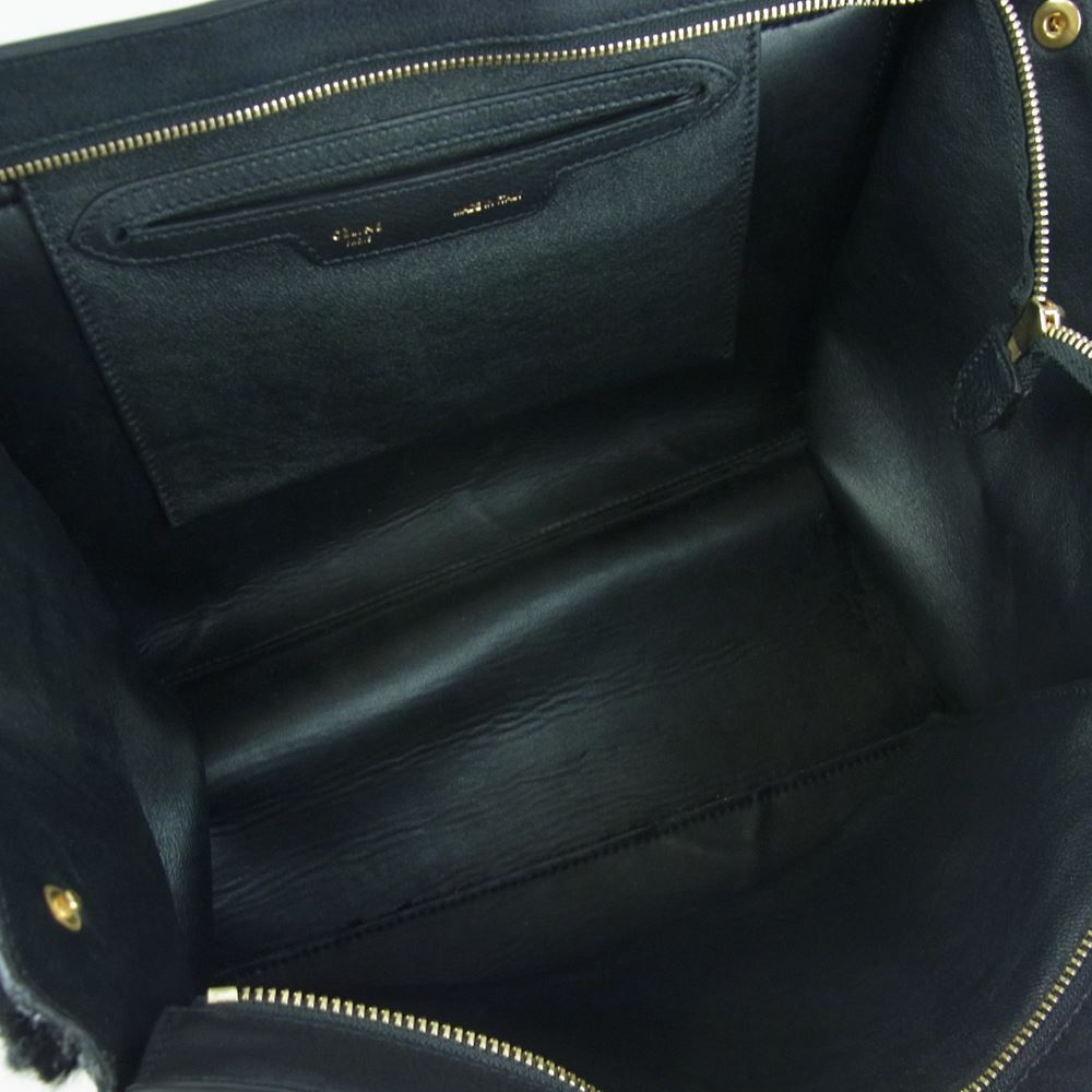CELINE セリーヌ トラペーズ レザー ボア ハンド バッグ イタリア製 ブラック系【中古】