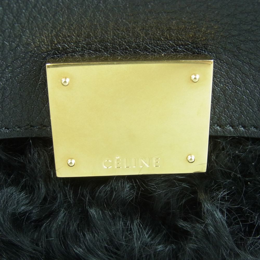 CELINE セリーヌ トラペーズ レザー ボア ハンド バッグ イタリア製 ブラック系【中古】