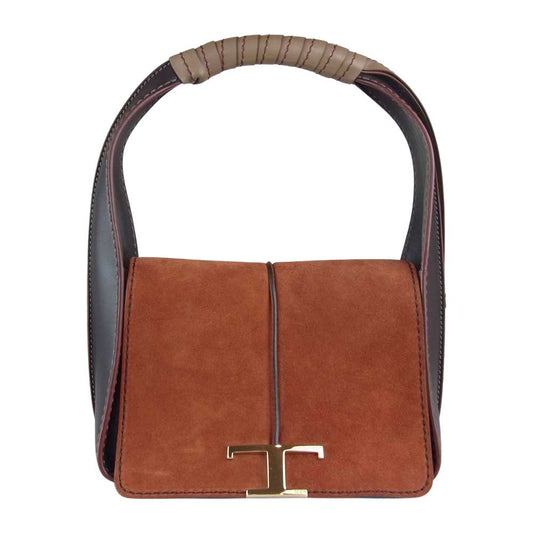 TOD’S トッズ Tタイムレス レザー ハンドバッグ ブラウン系【極上美品】【中古】