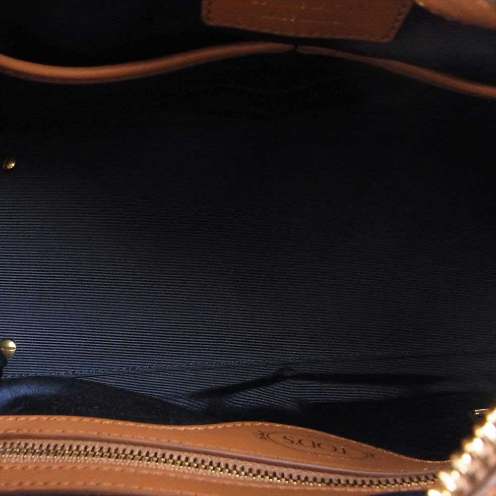 TOD’S トッズ XBWANYL0200 レザー デニム 2WAY ハンドバッグ ショルダーバッグ ブラウン系 インディゴブルー系【美品】【中古】