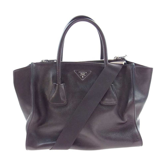 PRADA プラダ 購入時ギャランティ付属 BN2619 GLACE CALF グレースカーフ 三角ロゴプレート 2WAY レザー ショルダーバッグ ブラウン系【中古】