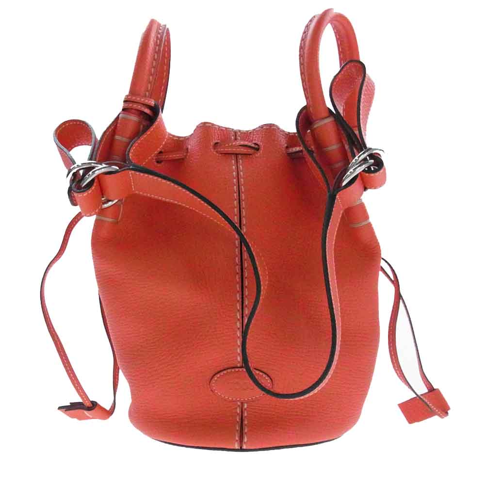 TOD’S トッズ レザー バケット 巾着 2WAY ハンド ショルダーバッグ レッド系【美品】【中古】