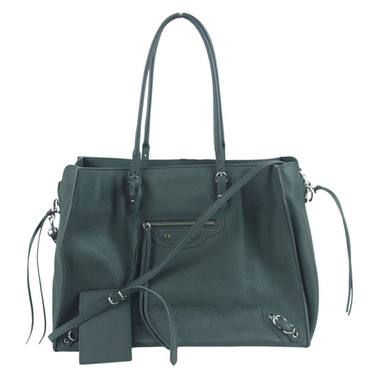BALENCIAGA バレンシアガ 432596 PAPER 2WAY ペーパー B4 レザー トート ショルダー バッグ グレー系【美品】【中古】