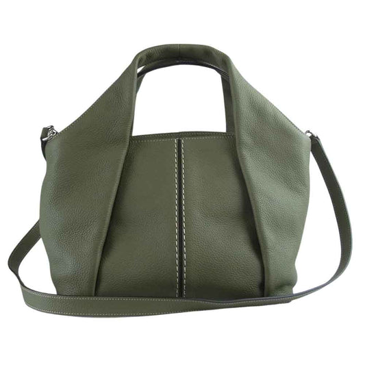 TOD’S トッズ SHIRT SHOPPING BAG MINI レザー シャツ ショッピング 2WAY ショルダー ハンド バッグ ミニ グリーン系【中古】