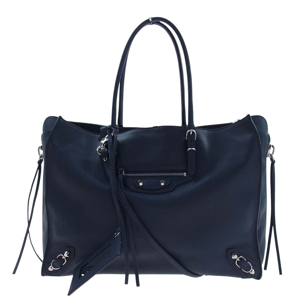 BALENCIAGA バレンシアガ 432596 PAPER 2WAY ペーパー B4 レザー トート ショルダーバッグ ネイビー ネイビー系【美品】【中古】