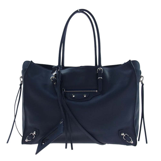 BALENCIAGA バレンシアガ 432596 PAPER 2WAY ペーパー B4 レザー トート ショルダーバッグ ネイビー ネイビー系【美品】【中古】