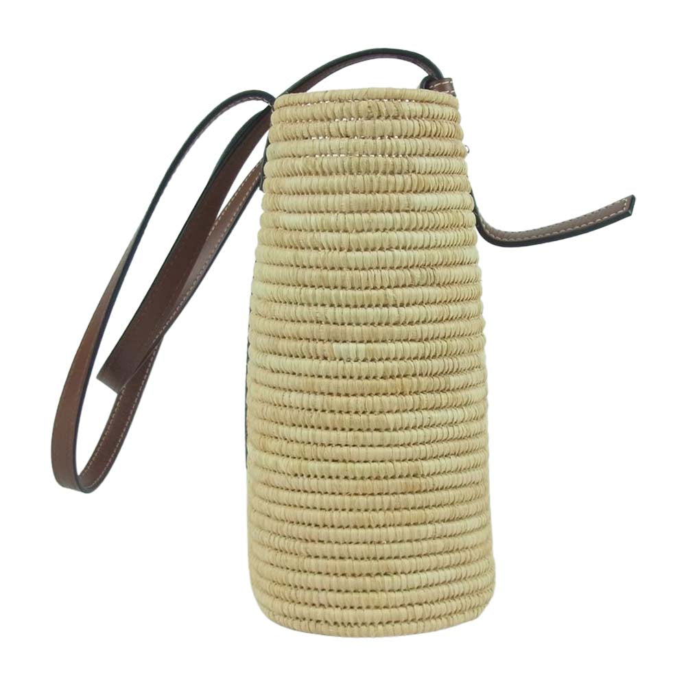 LOEWE ロエベ スモール ラフィア スクエア ロゴレザーパッチ かご バスケット トート ハンド バッグ ベージュ系 ブラウン系【中古】