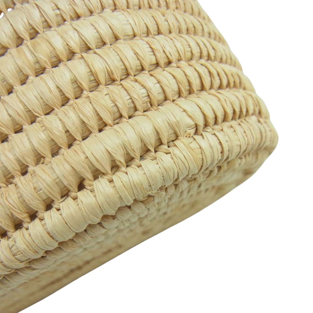 LOEWE ロエベ スモール ラフィア スクエア ロゴレザーパッチ かご バスケット トート ハンド バッグ ベージュ系 ブラウン系【中古】