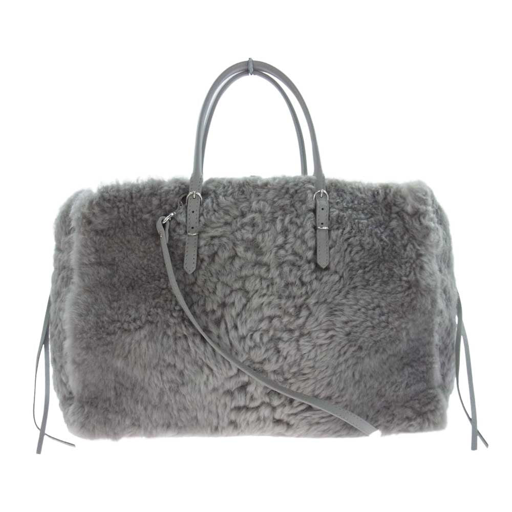 BALENCIAGA バレンシアガ 432596 PAPER ムートン ファー 2WAY ペーパー B4 レザー トート ショルダーバッグ グレー グレー系【美品】【中古】