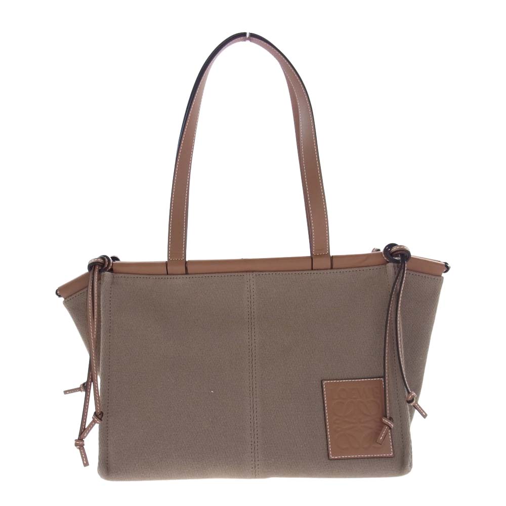 LOEWE ロエベ クッショントート スモール ロゴレザーパッチ キャンバス トートバッグ ブラウン ブラウン系【中古】