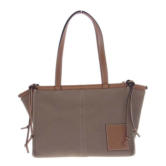 LOEWE ロエベ クッショントート スモール ロゴレザーパッチ キャンバス トートバッグ ブラウン ブラウン系【中古】
