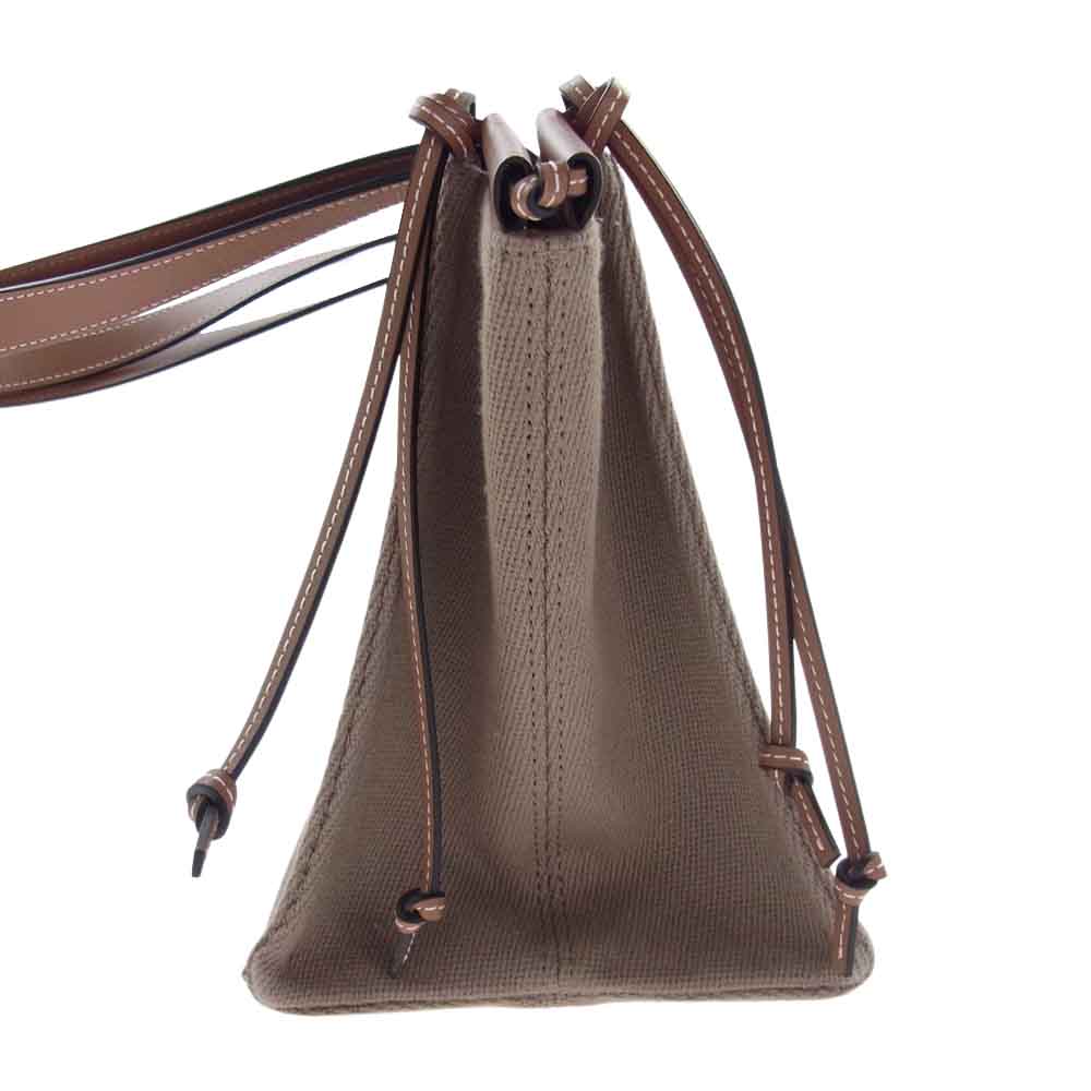 LOEWE ロエベ クッショントート スモール ロゴレザーパッチ キャンバス トートバッグ ブラウン ブラウン系【中古】