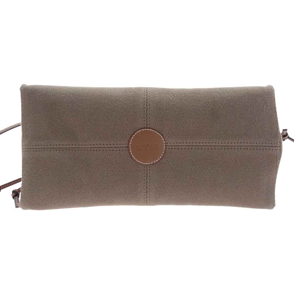 LOEWE ロエベ クッショントート スモール ロゴレザーパッチ キャンバス トートバッグ ブラウン ブラウン系【中古】