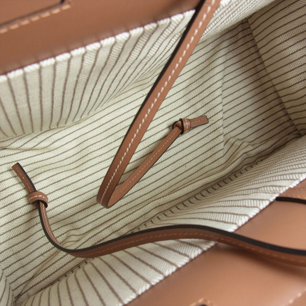 LOEWE ロエベ クッショントート スモール ロゴレザーパッチ キャンバス トートバッグ ブラウン ブラウン系【中古】