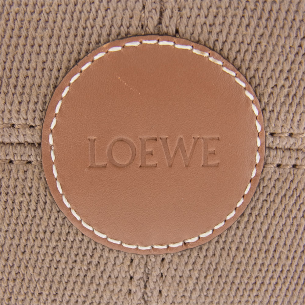 LOEWE ロエベ クッショントート スモール ロゴレザーパッチ キャンバス トートバッグ ブラウン ブラウン系【中古】