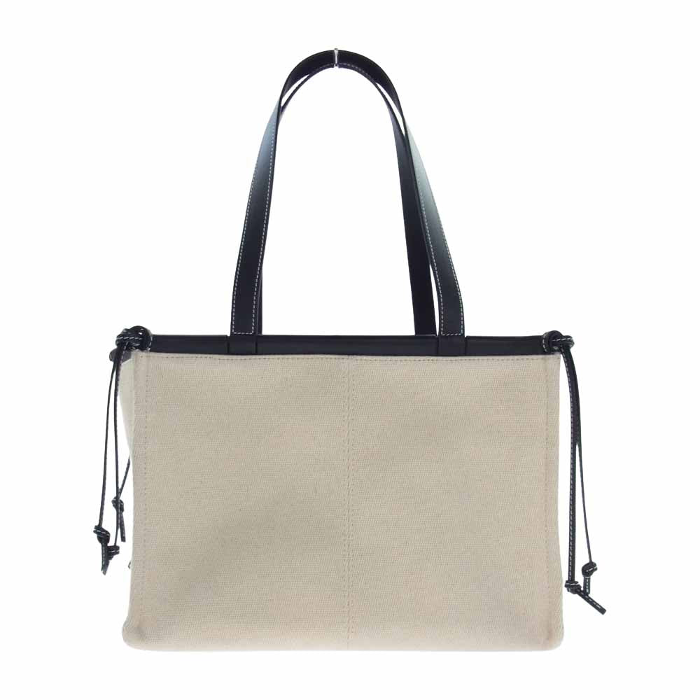 LOEWE ロエベ クッショントート スモール ロゴレザーパッチ キャンバス トートバッグ ホワイト オフホワイト系【美品】【中古】