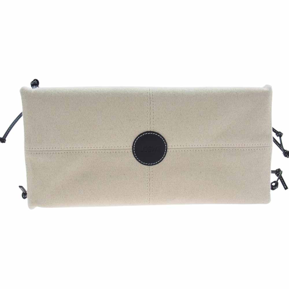 LOEWE ロエベ クッショントート スモール ロゴレザーパッチ キャンバス トートバッグ ホワイト オフホワイト系【美品】【中古】