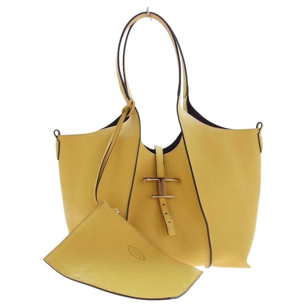 TOD’S トッズ Tタイムレス レザー ショッピング バッグ スモール イエロー系 ブラウン系【新古品】【未使用】【中古】