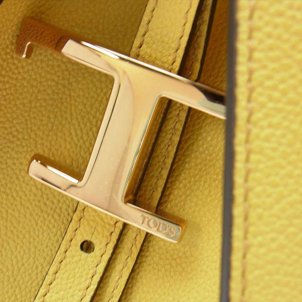 TOD’S トッズ Tタイムレス レザー ショッピング バッグ スモール イエロー系 ブラウン系【新古品】【未使用】【中古】