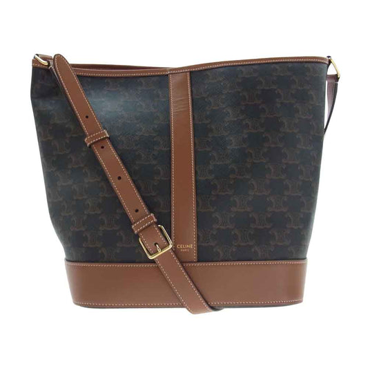 CELINE セリーヌ 191442CAS トリオンフ ミディアム バケット ショルダーバッグ  ブラウン系【美品】【中古】