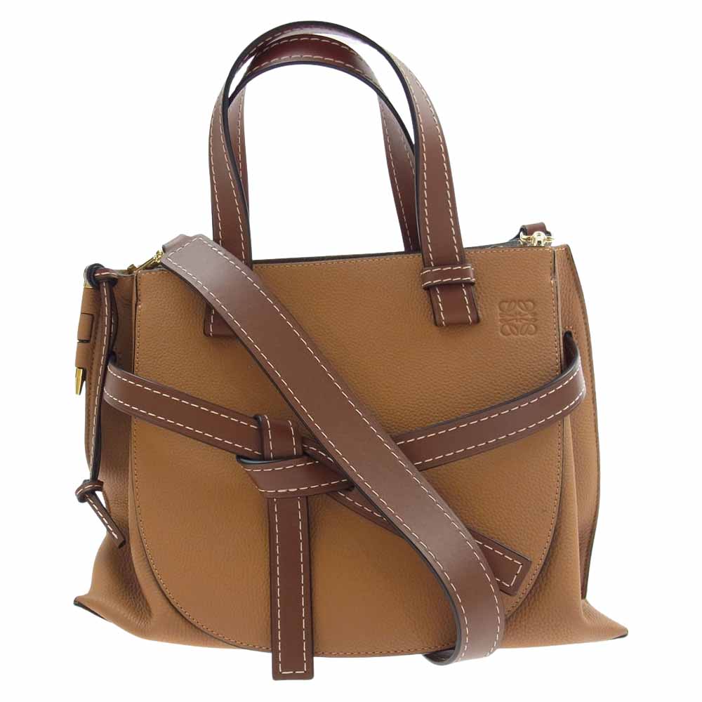 LOEWE ロエベ 2WAY ゲート トップハンドル スモール レザー ショルダーバッグ ブラウン系【美品】【中古】