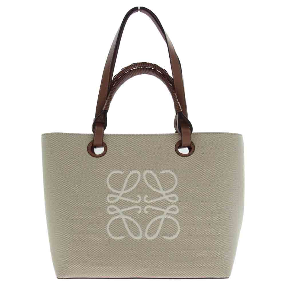 LOEWE ロエベ アナグラム トートバッグ スモール ジャカード キャンバス カーフ ベージュ系 ブラウン系【美品】【中古】
