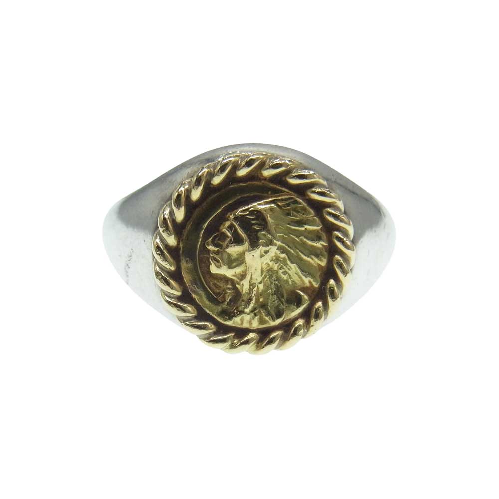 WINGROCK ウィングロック K18 インディアンコイン 金縄 カレッジ リング シルバー系 21号【中古】