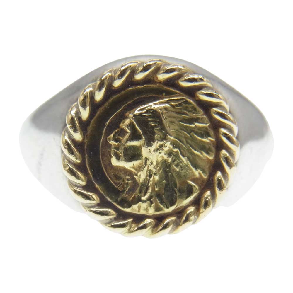 WINGROCK ウィングロック K18 インディアンコイン 金縄 カレッジ リング シルバー系 21号【中古】