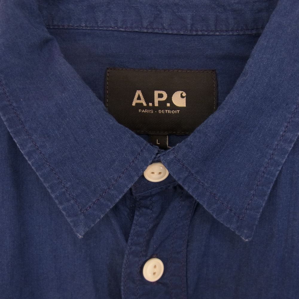 A.P.C. アーペーセー × Carhartt カーハート WIP L/S Sailor Shirt 長袖 シャツ ネイビー系 L【中古】