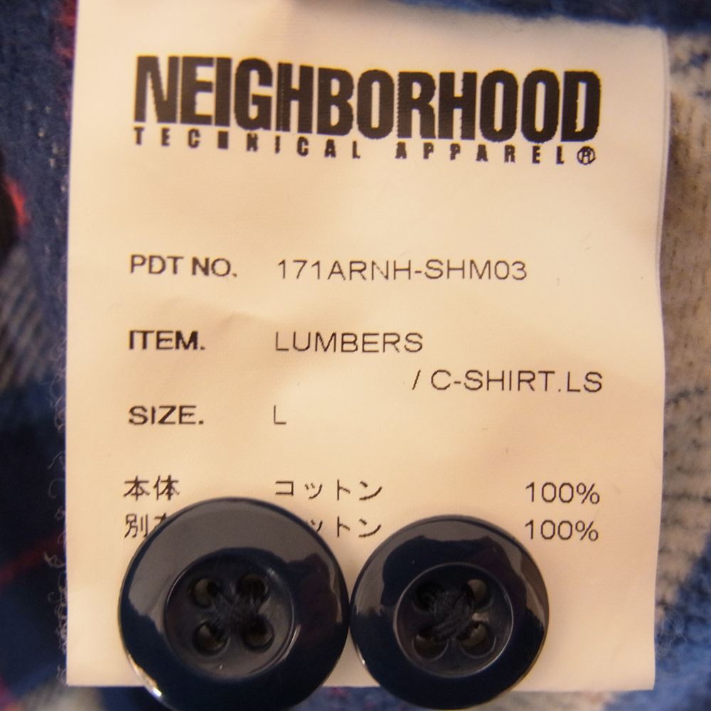 NEIGHBORHOOD ネイバーフッド 17SS LUMBERS / C-SHIRT . LS ヘビーチェック フランネル 長袖 シャツ ブルー系 オフホワイト系 エンジ系 L【中古】