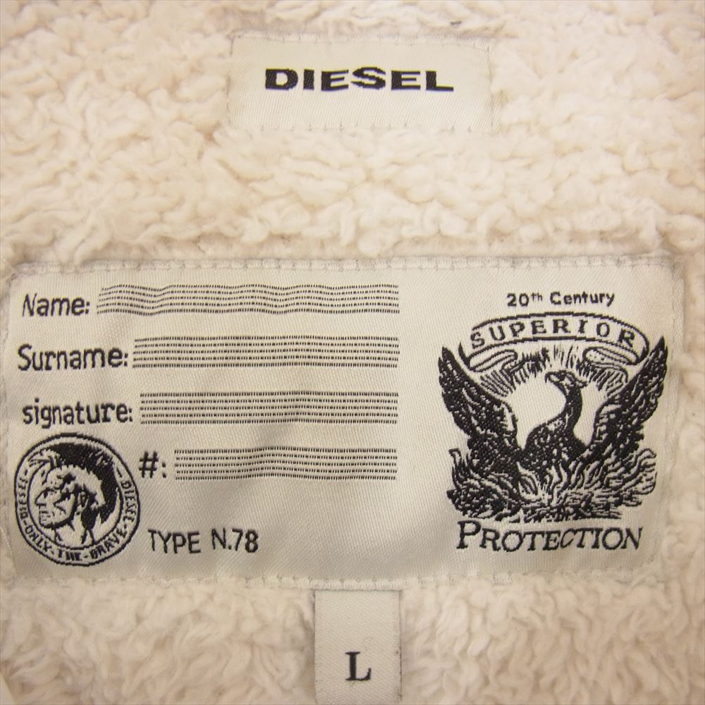 DIESEL ディーゼル 裏ボア サーマル ワッフル フルジップ パーカー フーディー オフホワイト系 L【中古】