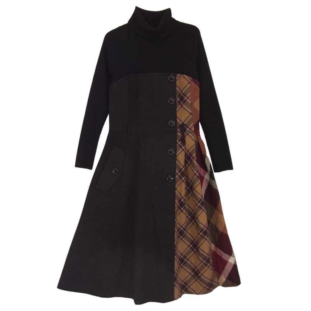 ブルーレーベルクレストブリッジ タータンチェック タートルネックニット コンビ ドッキング ワンピース ブラック系 36【中古】